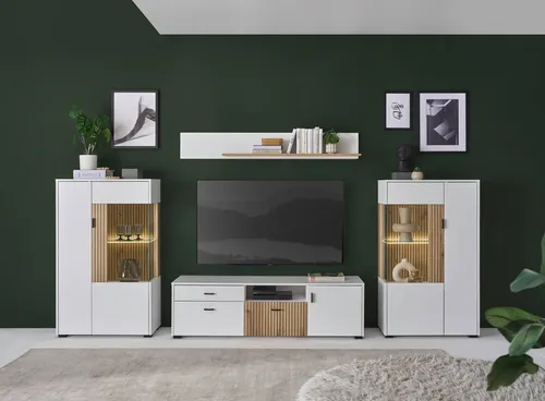 INOSIGN Wohnwand HUDSON, 4-teilig, moderne Rillenoptik, 320 cm - Wohnwände, stilvolle 4-teilige Wohnwand mit viel Stauraum und Soft-Close-Funktion, ideal für kleine Räume und in modernen Trendfarben erhältlich.