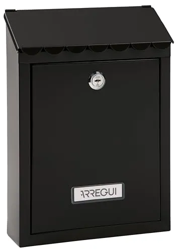ARREGUI Civic E5724-C Briefkasten aus Verzinktem Stahl, Größe S (DIN A5 Post), Wandbriefkasten für den Außenbereich mit Schutzklappe und Namensschild, Postkasten für Draußen, Einfache Montage, Schwarz