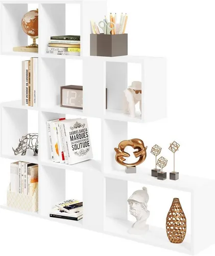 EUGAD Bücherregal, 1-tlg., 4 Ebenen, mit 11 offenen Fächern, freistehendes Treppenregal