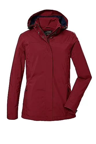 killtec Damen Funktionsjacke KOS 42 - Rot, 100% Wasserdicht - Funktionsjacke für Damen mit 10.000 mm Wassersäule, ideal für Outdoor-Aktivitäten. Abzippbare Kapuze und umweltfreundlich dank PFC-freiem Material.