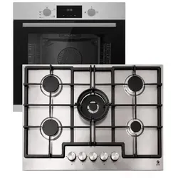 Gasline Gasherdset GB850-FIX mit Edelstahl Gaskochfeld 75cm und 5 Brennern