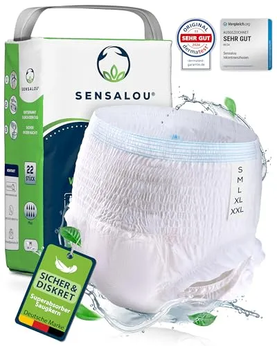Sensalou Inkontinenz-Erwachsenen-Windeln Größe XXL - Inkontinenz-Pants für Erwachsene, Größe XXL, 22 Stück, super saugfähig und diskret. Ideal für Tag und Nacht, schützt vor Auslaufen und sorgt für ein aktives Leben.