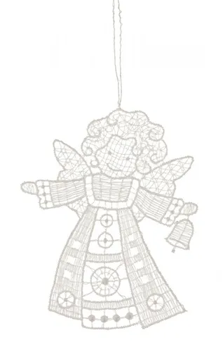 Baumbehang Engel mit Glocke Plauener Spitze BxHxT 9x9x0,1cm Christbaumschmuck