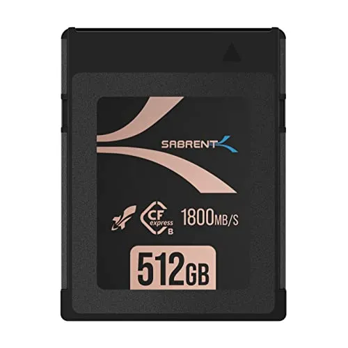 SABRENT PRO CFexpress Speicherkarte Typ B 512GB - 1800MB/s Lesen, 1700MB/s Schreiben - Speicherkarten für Profis: Hohe Geschwindigkeiten von bis zu 1800MB/s beim Lesen und 1700MB/s beim Schreiben, ideal für 8K RAW und DSLR-Kameras.
