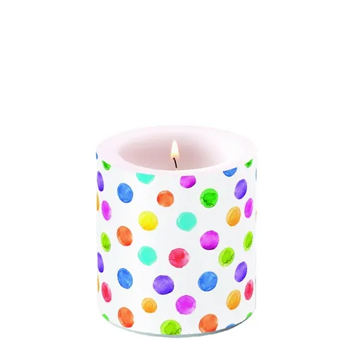 Ambiente Kerze Stumpenkerze Wachswindlicht 9 cm  bunt Tupfen / polka dots /Party