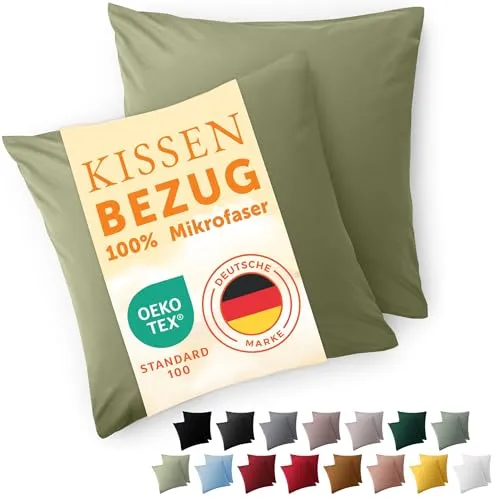 Blumtal Kissenbezug 40 x 40, 2 Stück - Oeko-TEX zert. Kissenbezüge 100% Mikrofaser in extra weich & waschmaschinenfest - Bezug Kissen 40x40 Hellgrün