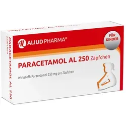 Paracetamol AL 250 Zäpfchen - Arzneimittel zur symptomatischen Behandlung von leichten bis mäßig starken Schmerzen und Fieber, speziell für Kinder von 2 bis 8 Jahren geeignet.
