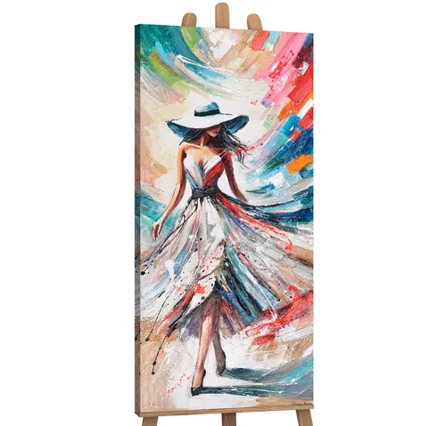 YS-Art Gemälde Wandbild Dame mit Hut, Elegante Frau, Anmut, Vertikal, Hochformat