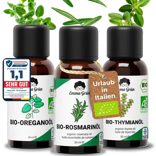 Emma Grün® Urlaub in Italien Ätherische Öle Set mit Thymian-, Oregano- & Rosmarinöl
