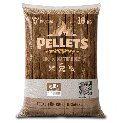 BBQ-Toro Grillpellets Eiche 10 kg - Grillpellets für Grill und Smoker - 100% Eichenholz für intensiven Rauchgeschmack und saubere Verbrennung, ideal für BBQ und Heizungsanlagen.