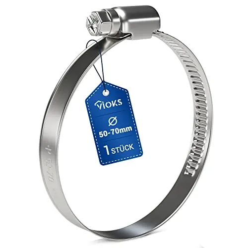 VIOKS Schlauchschellen Schelle SET 1x Schlauchschellen 50-70mm Ø Schlauchschеllen Edelstahl/Waschmaschine Abfluss Adapter/Schlauch Klemmschelle/Schlauchschеlle/Rohrschellen 50mm