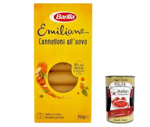 3x Barilla Pasta all' Uovo Le Emiliane Cannelloni, Eiernudeln, Pasta mit Ei 250g + Italian Gourmet polpa 400g