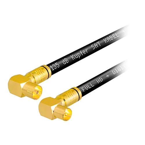 3m HB-DIGITAL HDTV reines Kupfer IEC Antennenkabel 5-Fach geschirmt max 135dB Koax 2X 90° Grad Winkel-Kompressionsstecker VERGOLDET Koaxial Kabel 1080p Full HD 3D UHD Ultra 4K Stecker Buchse schwarz