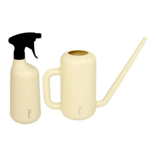 MePla - Set Gießkanne Pilea 1,8L + Sprüher 1,0L - Elfenbein, wetterfest aus UV-beständigem Kunststoff