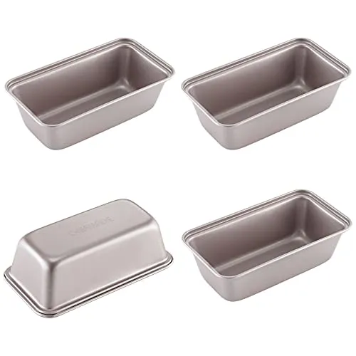 CHEFMADE Mini Loaf Pan Set, 5,5-zoll 4Pcs Nicht-Stick Rechteck Brot und Fleisch Backformen für Ofen und Instant Topf Backen (Champagne Gold)