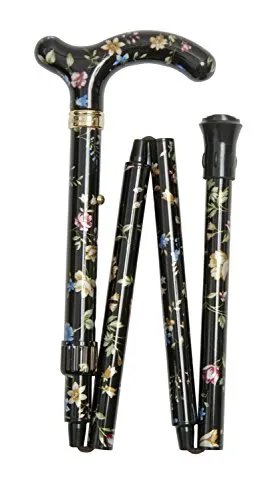 Damen Floral Schwarz Folding Spazierstock Petite