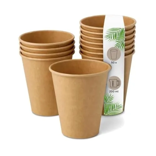 DeinPack 50 Kaffeebecher 200 ml 8 oz Umweltfreundliche Kaffeebecher I Pappbecher braun I Probierbecher Trinkbecher I Coffee to go Einwegbecher biologisch abbaubar