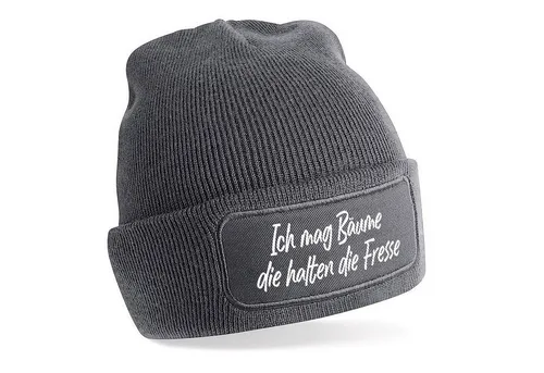 Herzbotschaft Beanie Strickmütze mit Spruch Ich mag Bäume die halten die Fresse (Skimütze) Unisex Mütze angenehm weiche und warme Wintermütze Einheitsgröße
