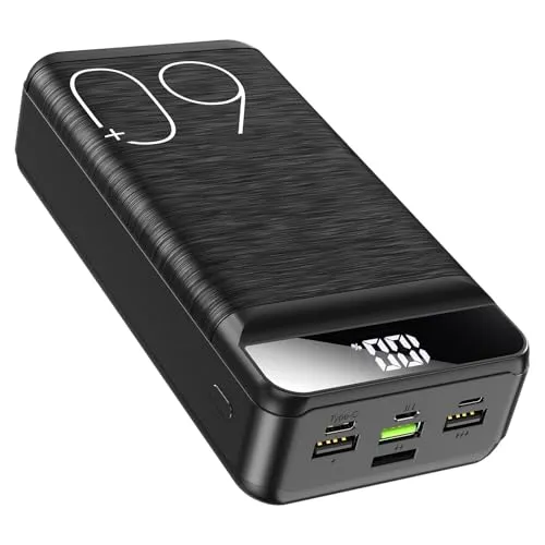 Power Bank 60000mAh 22,5W Schnellladung Tragbares Ladegerät USB-C Schnellladung mit 4 Ausgängen & 3 Eingängen LED-Display Riesige Kapazität Externe Akku für die meisten Elektronikgeräte auf dem Markt.