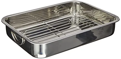 GSW Auflaufform mit Grilleinsatz 40x28cm - 7,2L Edelstahl Bratform - Pfannen und Bratgeschirr, hochwertige rostfreie Edelstahl-Auflaufform mit Grilleinsatz und platzsparenden Fallgriffen für vielseitige Kochmöglichkeiten.