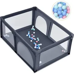 COSTWAY 120 x 190cm Baby Laufstall mit 50 Spielbällen, Laufgitter mit atmungsaktivem Netz und Reißverschluss, Krabbelgitter 2 Türen, Laufgitterz... - Dunkelgrau