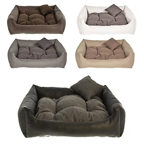 Hundebett Kunst Leder Hundekissen Hundesofa Katzenbett Hundekorb M L XL XXL XXXL (L (ca. 80x65 cm), Schwarz)