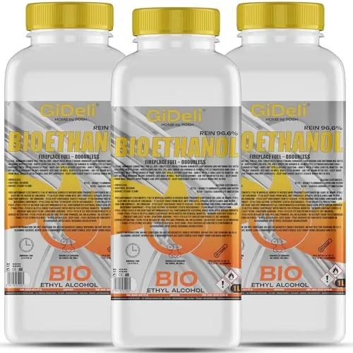 GiDeli bioethanol 3 l geruchlos 96,6% Ethanol für Innen & Außenkamine - Aus Mais & Zuckerrüben