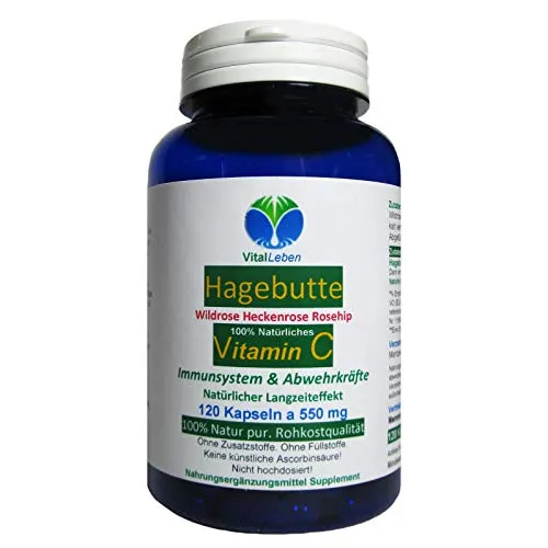 HAGEBUTTE natürliches VITAMIN-C - HOCHWIRKSAM - NATUR pur – NICHT künstlich hochdosiert - KEINE künstliche Ascorbinsäure - 120 Pulver Kapseln - OHNE ZUSATZSTOFFE - OHNE FÜLLSTOFFE. 26750-120