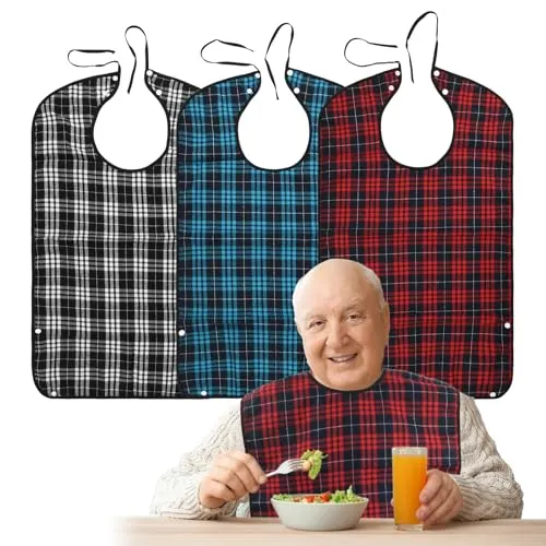 Granvoo 3 Stück Erwachsene Lätzchen Wasserdicht - Alltagshilfen Kleidungsschutz mit integrierter Auffangschale, ideal für Senioren und Menschen mit eingeschränkter Mobilität, leicht zu reinigen und wiederverwendbar.