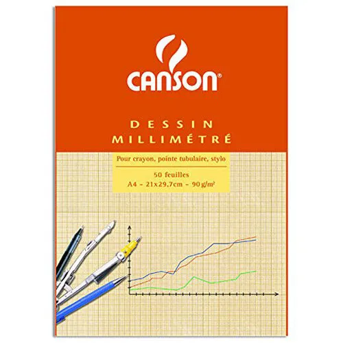 CANSON Millimeterpapier Block DIN A4 90 g/qm 50 Blatt Lineatur: rot