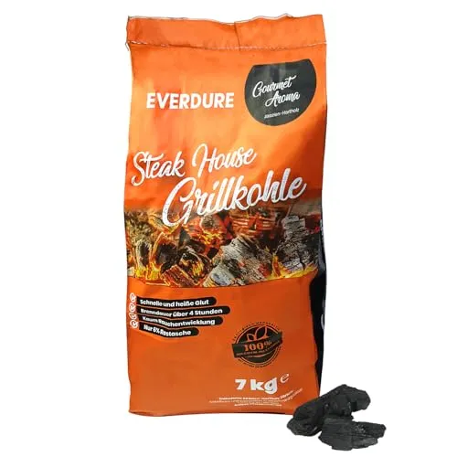 everdure by heston blumenthal Grillkohle 7 kg I schnelle & heiße Glut I Akazien-Kohle in Restaurantqualität I Grill-Holzkohle mit geringer Rauchentwicklung I Holzkohle Grill Zubehör