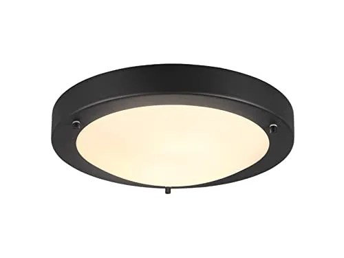 Schwarze Badezimmer Deckenleuchte mit Opalglas, Ø31,5cm - Deckenleuchte für Badezimmer, IP44 Schutzklasse, dimmbar mit austauschbarem E27 LED Leuchtmittel für warmweißes Licht - ideal für Feuchträume.