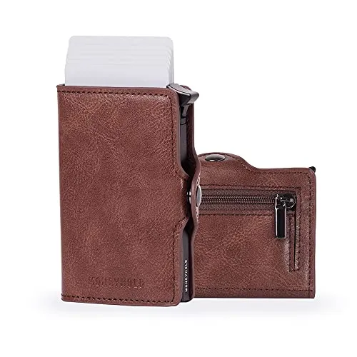 Moneyhold® Slim Wallet - Kartenetui Herren - RFID Schutzhülle Karten Portemonnaie - Kleine Geldbörse Herren Vegan mit Münzfach (2 - Mit Münzhalter, 1C - Vintage Braun)