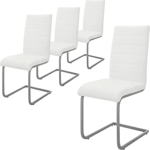 ML-DESIGN Ergonomische Freischwinger Stühle - 4er Set in Weiß - Stühle für Esszimmer, modernes Design mit hoher Rückenlehne und strapazierfähigem PU-Kunstleder für maximalen Sitzkomfort.