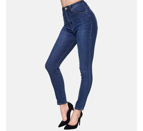 Elara Super High Waist Damen Hose Chunkyrayan EL12D1 Dunkelblau 40 (L) - Stylische High-Waist Skinny-Jeans aus 68% Baumwolle, ideal für jeden Anlass. Der Push-Up-Effekt betont die weibliche Silhouette und sorgt für perfekten Sitz.