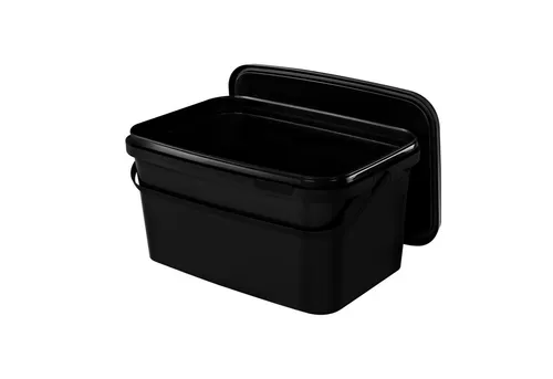 Benbow Rechteckiger Eimer mit Deckel 5L – Schwarz, 100 Stk. - Der Benbow Eimer mit 5L Volumen ist ideal für die hygienische Aufbewahrung von Lebensmitteln. Auslaufsicher und luftdicht schützt er zuverlässig den Inhalt. Perfekt für Haushalt und Industrie, platzsparend stapelbar.