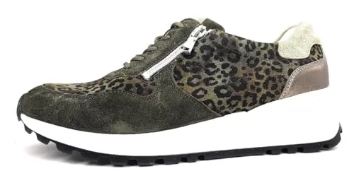 Waldläufer Capri Chicago Order Damen Schnürer in Grün - Damen-Schnürhalbschuhe mit herausnehmbarer Decksohle für individuelle Einlagen, flexible und rutschhemmende Laufsohle, ideal für täglichen Gehkomfort im sportlichen Animal-Print Design.