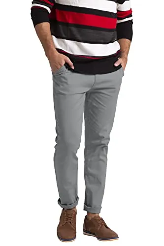 BlauerHafen Herren Schlanke Passform Chino Hose Flache Vorderseite Lässiger Stretch Baumwolle Klassisch Essentials Chino Trouser Full Pant Alle Taille 30W-40W (Hellgrau, 40W / 32L)
