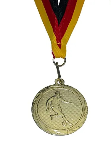 Pokal-Fabrik - Fußball-Medaillen 10er Set Metall - Fussballmedaille golden zum Umhängen für Siegerehrungen - Medaillen Kinder mit Deutschlandband & Symbol für Vereine & Turniere