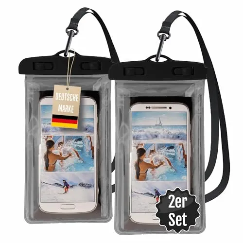 Active Peak® wasserdichte Handyhülle 2er Set Unterwasser Handtasche passend für iPhone, Samsung UVM. Schutzhülle für Smartphones bis 6,5 Zoll; Ideal für Strand Schwimmbad Reisen & Outdoor (Schwarz)