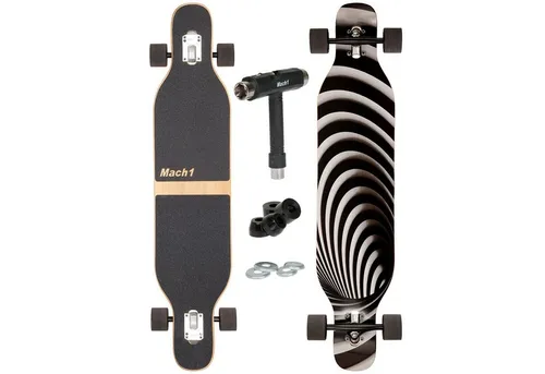 Mach1 Bambus Longboard mit Keramik Kugellager - Flexibles Cruiser Komplettboard - Longboard aus hochwertigem Bambus mit Keramik Kugellagern für ein müheloses Fahrgefühl und sofort einsatzbereite, vorgerauten Rollen.