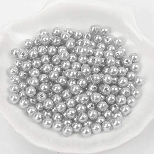  Perlen/Bastelperlen - 30 Farben mit Loch zum basteln Traumfänger Wachsperlen Kreuz Zubehör Deko Mix Set groß und klein fädeln Armband Schlüsselanhänger Acryl bunt Schmuck 8mm / Silber hell