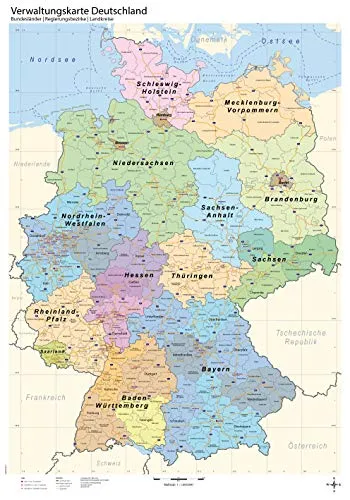 GeoMetro politische Verwaltungskarte von Deutschland mit Laminierung (beschreib- und abwischbar): Maßstab 1:1.000.000, 100 x 70 cm, Auflage 2024
