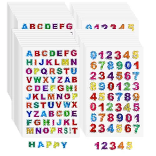 Buchstaben Aufkleber 40 Blätter Klebebuchstaben Glitzer Zahlensticker Selbstklebend Bunte Letter Sticker für DIY Scrapbooking