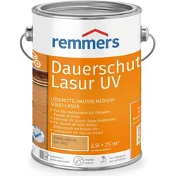 Remmers Dauerschutz-Lasur UV pinie/lärche 2,5 Liter - Lacke mit hohem UV-Schutz für Holz im Außenbereich, ideal für Fenster, Türen und Gartenhäuser. Wetterbeständig und pflegeleicht, auch in hellen Farbtönen erhältlich.