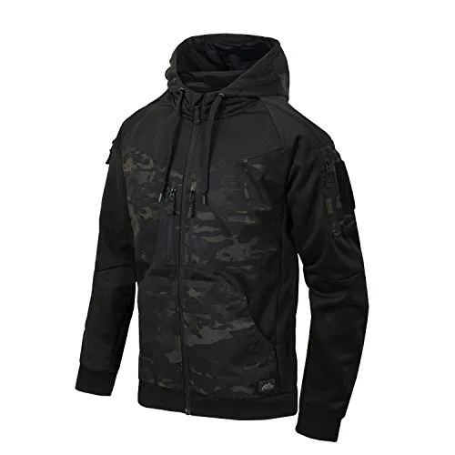 Helikon-Tex Rogue Hoodie (Fullzip) Black/Multicam Black - Kapuzenpullover für Herren, ideal für Outdoor-Aktivitäten, mit durchgehendem YKK-Reißverschluss und verstellbarer Kapuze für optimalen Komfort.