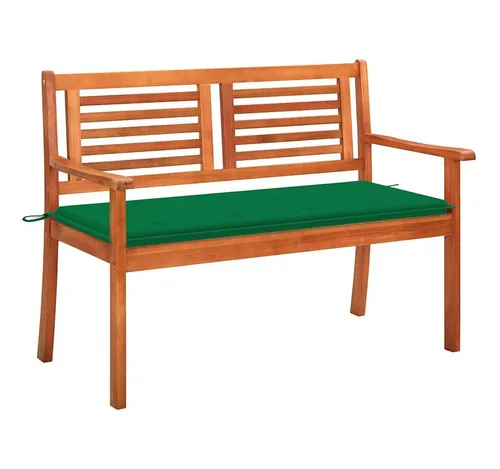 furnicato 2-Sitzer-Gartenbank aus Eukalyptusholz, Grün, mit Auflage - Robuste Gartenbank aus massivem Eukalyptusholz mit ergonomischer Form und bequemer Auflage. Ideal für Garten, Terrasse oder Veranda. Pflegeleicht dank ölbeschichteter Oberfläche.
