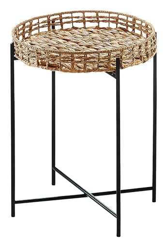Kobolo Beistelltisch TEATIME aus Wasserhyazinthe und Metall - Ablagetisch aus Wasserhyazinthe, multifunktional mit abnehmbarer Tischplatte, ideal für natürliche und umweltfreundliche Wohnräume.