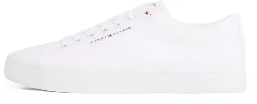 Tommy Hilfiger Herren Vulcanized Sneaker Core Canvas Low Top, Weiß (White), 45 - Herren-Sneaker mit ikonischem Tommy Hilfiger Branding und bequemem Vulcanized-Design, perfekt für lässige Outfits.