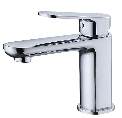 Krobec Einhebelmischer wasserhahn bad,waschtischarmatur mit Wassersparfunktion,wasserhahn gäste wc,con Flessibili Acqua Calda Fredda 3/8 Pollici da 45 cm,Messing,Keramikventileinsatz(Chrom).